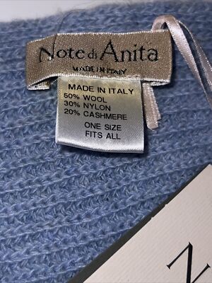 NOTE Di ANITA Wool/Nylon/Cashmere Blend Ladies Scarf Celeste (Light Blue) NWT