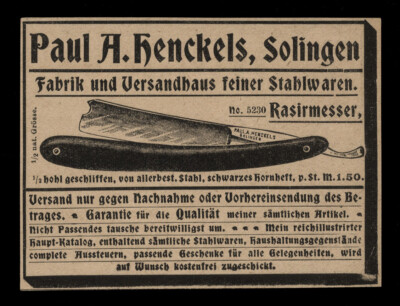 Alte Werbung 1898 Rasiermesser Fabrik + Versandhaus Paul A. Henckels Solingen