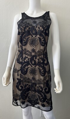 Pink Martini Dress Black Nude Mesh Lined Sleeveless Size Medium New With Tags