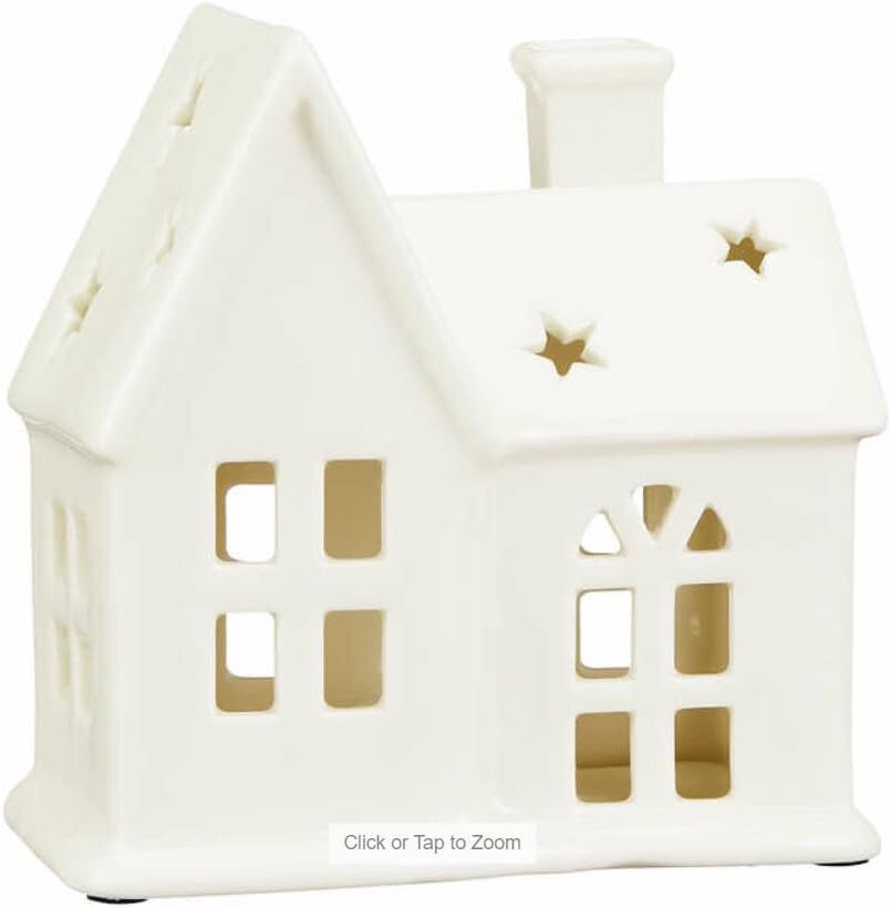 10Piece Illuminated Ceramic Holiday Village Set with Timer *Batteries