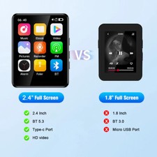 2.4 inch Full Touch Screen Bluetooth 5.3 HIFI MP3 Music MP4 Video Player