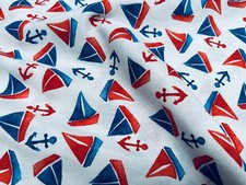 Small Sailboats Nautical Fabric Home Decor Curtains Marine 140cm Wide Blue & Red