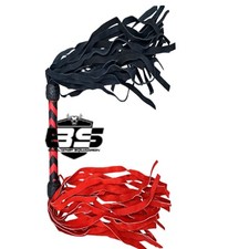 Dual-Ended Heavy Duty Leather Flogger Black Red 25 Tails on Each Side