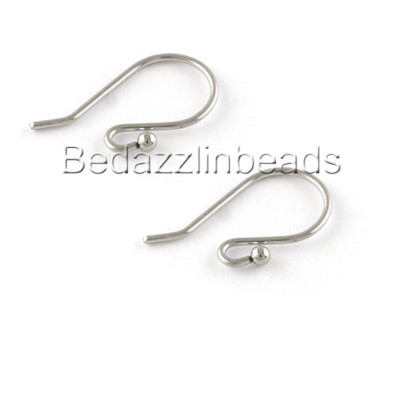 40 Small Surgical Stainless Steel Fancy Open Hook Earring Findings With Ball