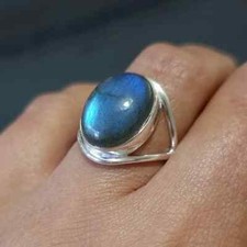 Natural Labradorite Ring, 925 Sterling Silver Oval Labradorite Ring SB-143