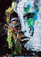 ORIGINAL ART acrylic painting modern pop Surreal ABSTRACT Portrait Expressive
