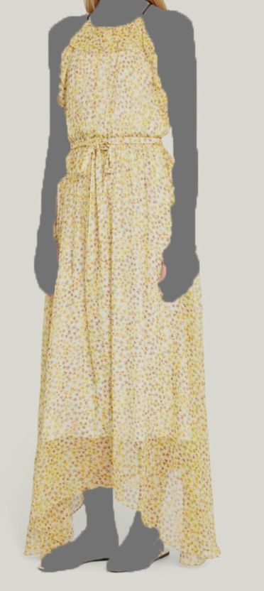 $796 Jason Wu Women's Yellow Silk Floral Crinkle Self-Tie Maxi Dress Size 8  | eBay