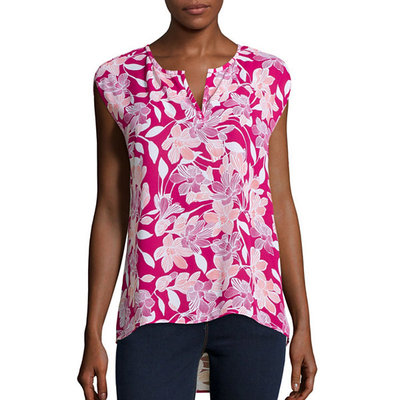 Stylus Short-Sleeve Peasant Top Size S Msrp $36.00 Rock N Rose Print