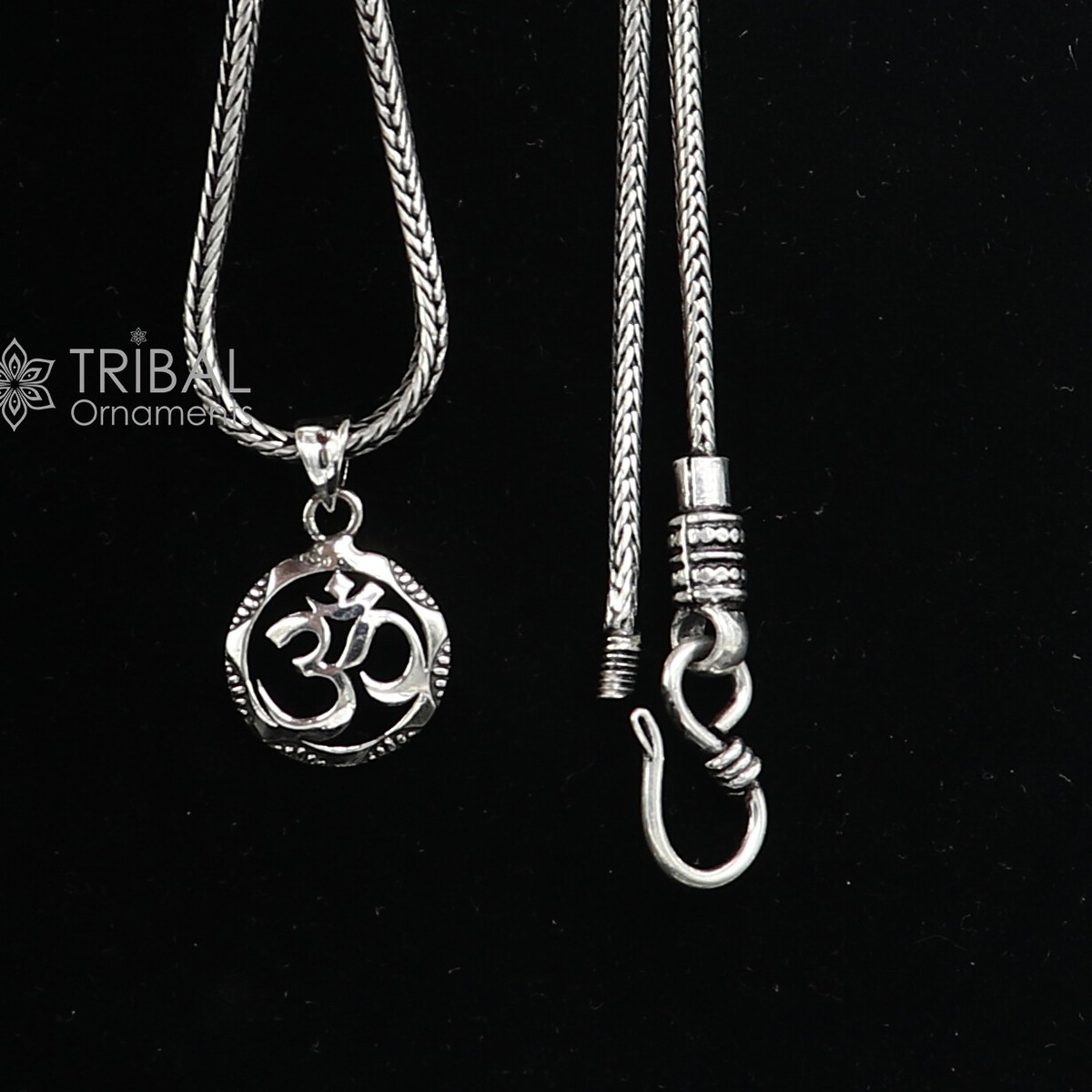 925 pure silver AUM OR OM mantra pendant , wheat chain