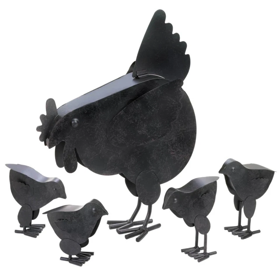 Pollitos de gallina de metal rústico jardín exterior escultura césped patio hogar patio arte decoración Foto 4 de 4