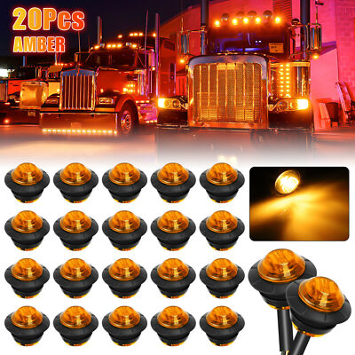 #ad 20X 3 4quot; LED Side Marker Lights Truck Trailer Round Amber Bullet Clearance Lamp $112.09