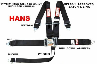 HEAD & NECK RESTRAINT 3'' SEAT BELT SFI 16.1 RACING 5 POINT RACERDIRECT BLACK