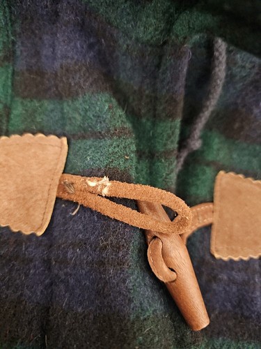 Vintage LL Bean Duffle Hooded Coat Women's XL Plaid USA Wool Toggle Jacket - Picture 6 of 9