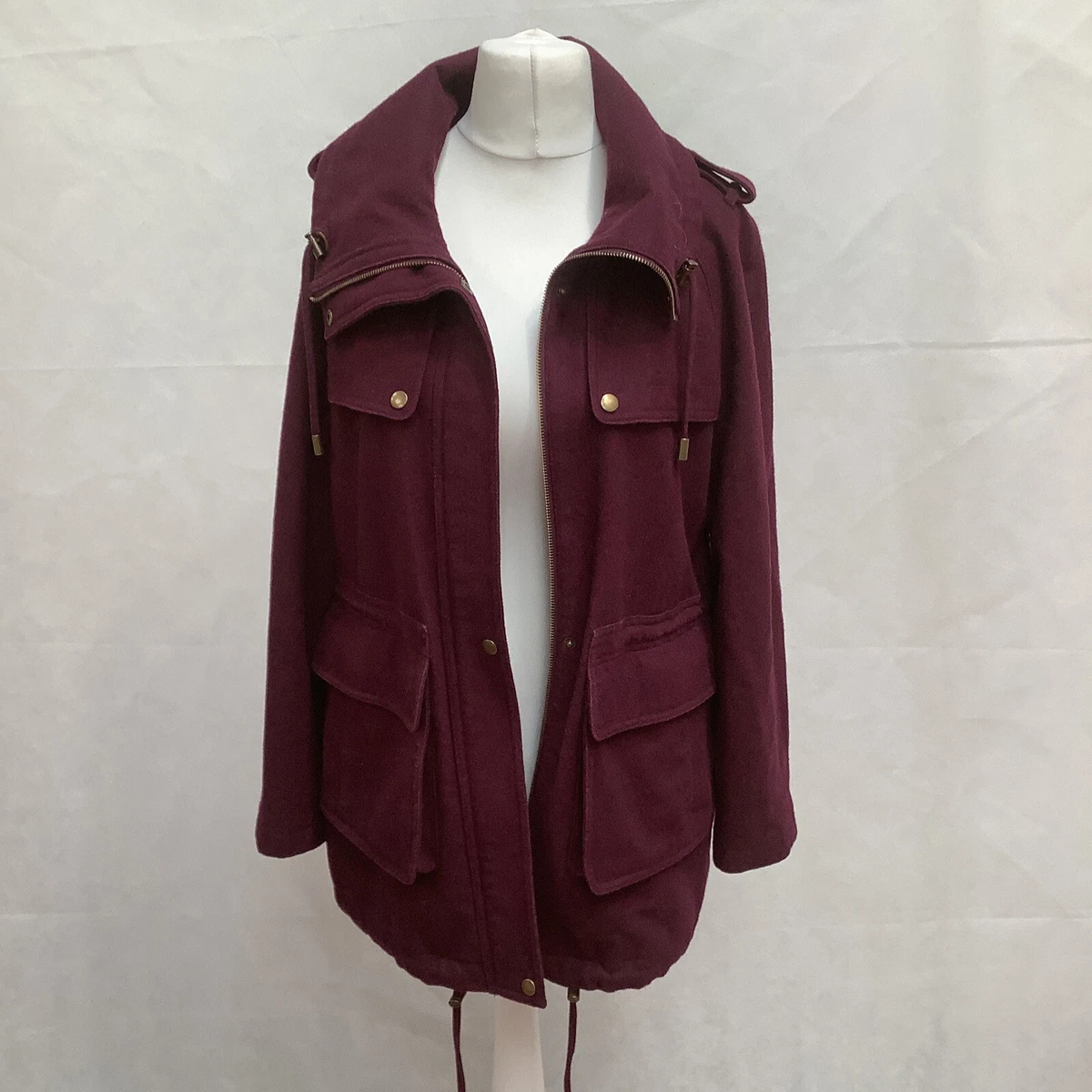 Laura Ashley Purple Aubergine 64 Wool Jacket Coat Size UK12