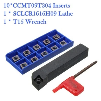 GBJ-CNC SCLCR1616H09 Lathe Turning Tool Holder Cutter + 10x CCMT09T304 Carbide Inserts