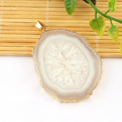 Fancy White Big Size Agate Slice Gold Plated Agate Lobster Pendant Necklace