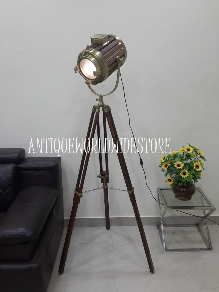 Hollywood Studio Spotlight Tripod Floor Lamp - 65 Inch Vintage Brown Office Decor