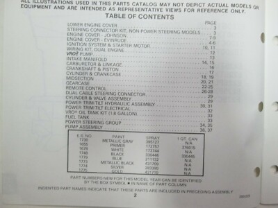 1990 OMC Johnson Evinrude 200 225 Models Parts Catalog Manual