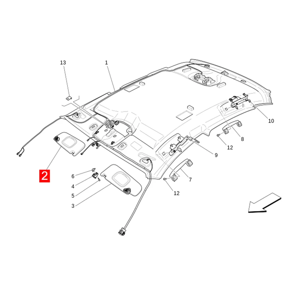 Front Right Gray Premium Fabric Sun Visor for 2014-2017 Maserati Quattroporte - Image 2 of 2