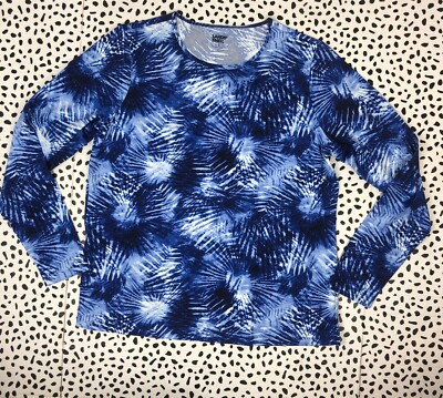 Lands End Navy Blue Tie Dye Long Sleeve Sun Shirt UPF SWIM TEE XL Rashguard