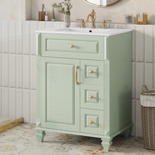 24 Inch Bathroom Vanity with Sink, Green Freestanding Vanity Cabinet with Flip