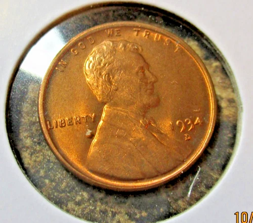 1934-D LINCOLN WHEAT CENT GEM BU RED FROM ORIGINAL ROLL    TO