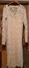 ZARA GORGEOUS V NECK LONG SLEEVE IVORY/BIEGE MIDI DRESS L NWOT