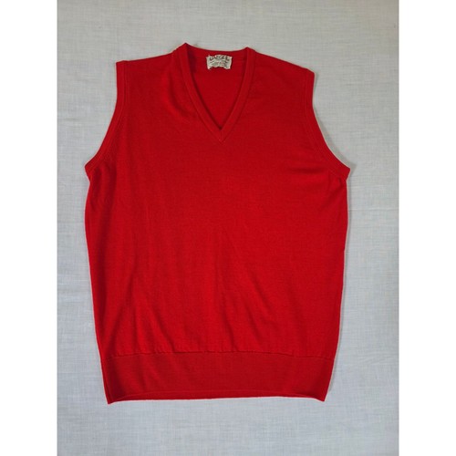 Jaeger, Vintage Jaeger London Sweater Vest V-Neck 100% Wool Size 42 Red British Knitwear
