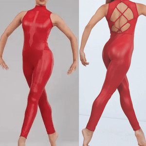 WEISSMAN Elite Dance Costume unitard mature faux leather red Debut 15882 SA