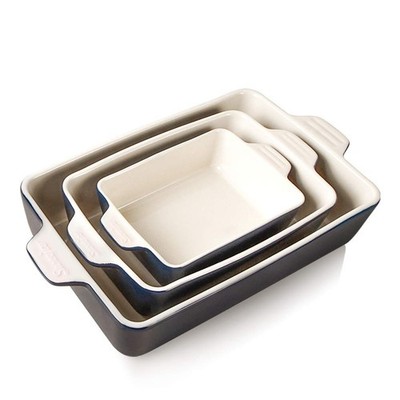 Sweejar Ceramic Bakeware Set, Rectangular Baking Dish for Oven Lasagna Navy 