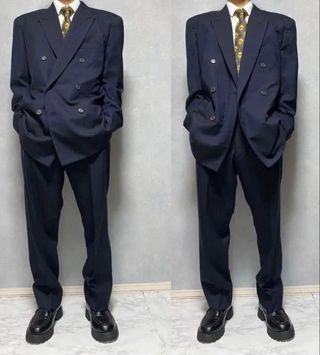 USED [MINT CONDITION, WITH TAG] ISSAY MIYAKE DOUBLE-BREASTED SUIT SET, NAVY VE - product listing photo
