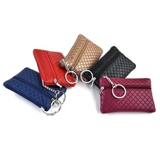 Women's Coin Purse PU Leather Zipper Pockets Key Ring Mini Pouch Wallet Change