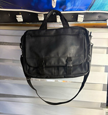 Black Leather Shoulder/Messenger Laptop Bag, Padded, Partitions, Solid Pattern