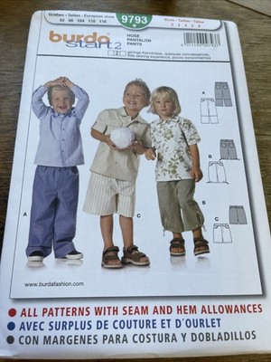 Burda START 2 Pattern 9793 ~ Toddler Boy/Girl Pants~Capri Pants~Shorts Sz 2-6
