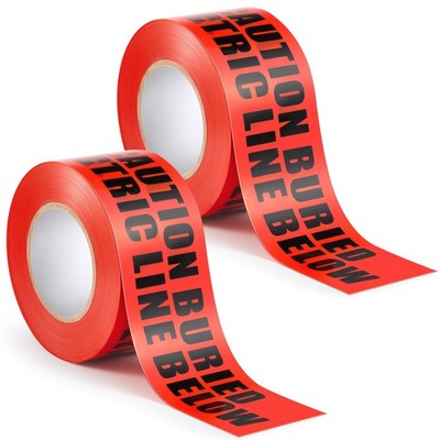 2 Rolls Underground Buried Electrical Line Caution Tape 3 Inch Width Red Warn...