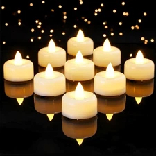 LED Tea Lights with 6-Hour Timer: 12 Warm Yellow Flickering Candles for Events