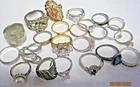 Vintage Sterling & Costume Jewelry Lot 20+ Mixed Rings w/ Gemstones #3