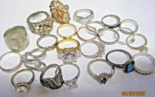 Vintage Sterling & Costume Jewelry Lot 20+ Mixed Rings w/ Gemstones #3