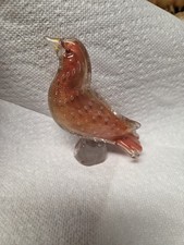 Bullicante in vetro Avem Murano rosa/arancio e foglia oro uccellino