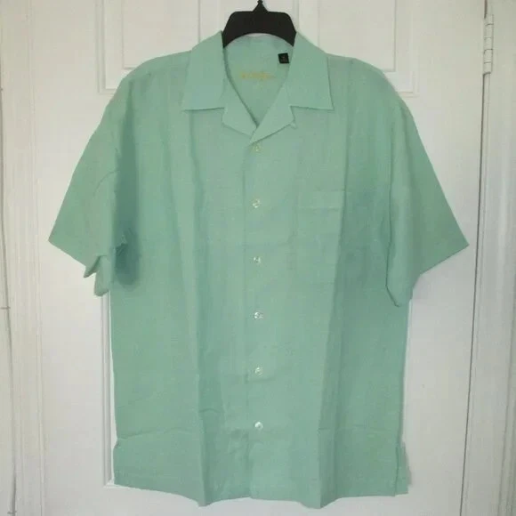 Ben Hogan Mens S/S Mint Green Linen Cotton Casual Shirt NWOT - Size Medium