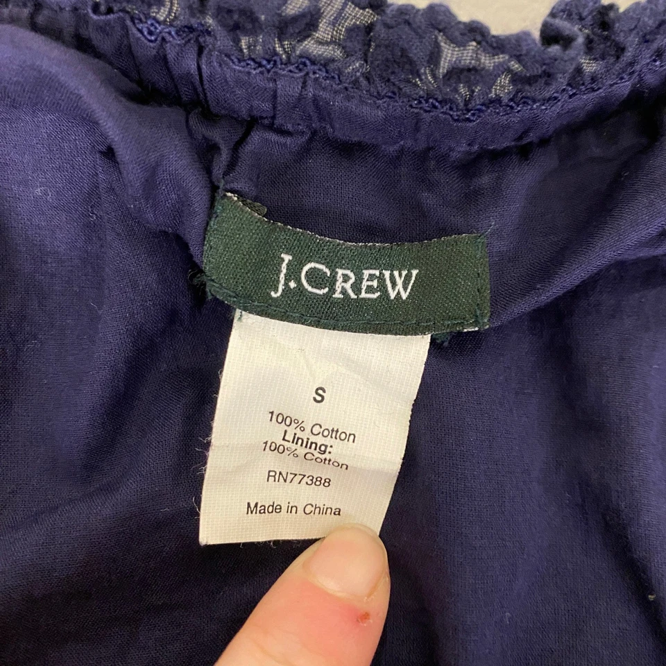 J. Crew Skirt Size Women's Small Blue Ruffle Hem Smocked Waist Cotton Mini - Image 3 of 4