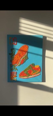 Nike Sneaker Inspired Yarn Painting Bright Abstract 3D Textile Art 18  x 24 