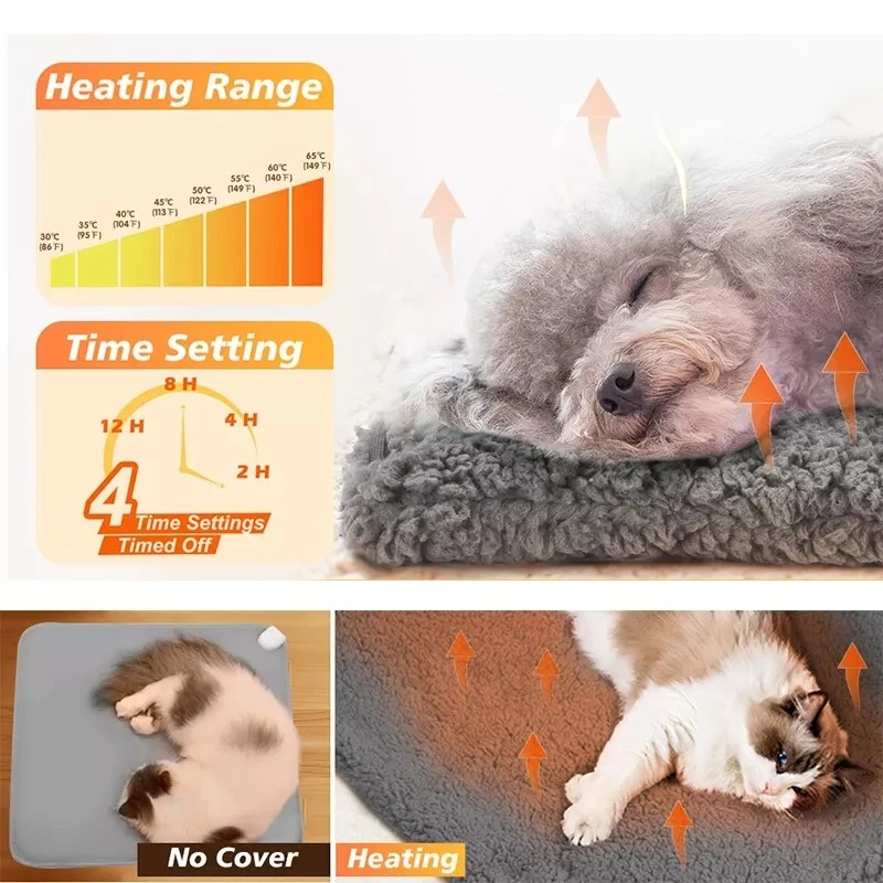Almohadilla térmica eléctrica para mascotas 26"X20" cama calentadora para gato perro interior exterior impermeable Foto 3 de 4