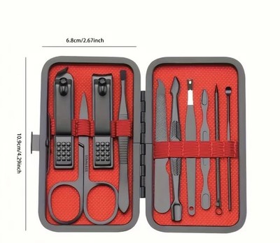 Men Manicure Nail Care Kit Finger Toe Nail Clippers Scissors Grooming Kit, 10PCS