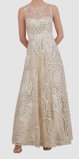 Eliza J Women's Beige Illusion-Yoke Sleeveless Gown Dress Petite Size 14P