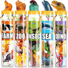 69 Pcs Small Animal Figures, Mini Jungle Toy Set with Sensory Bin, Realistic Wil