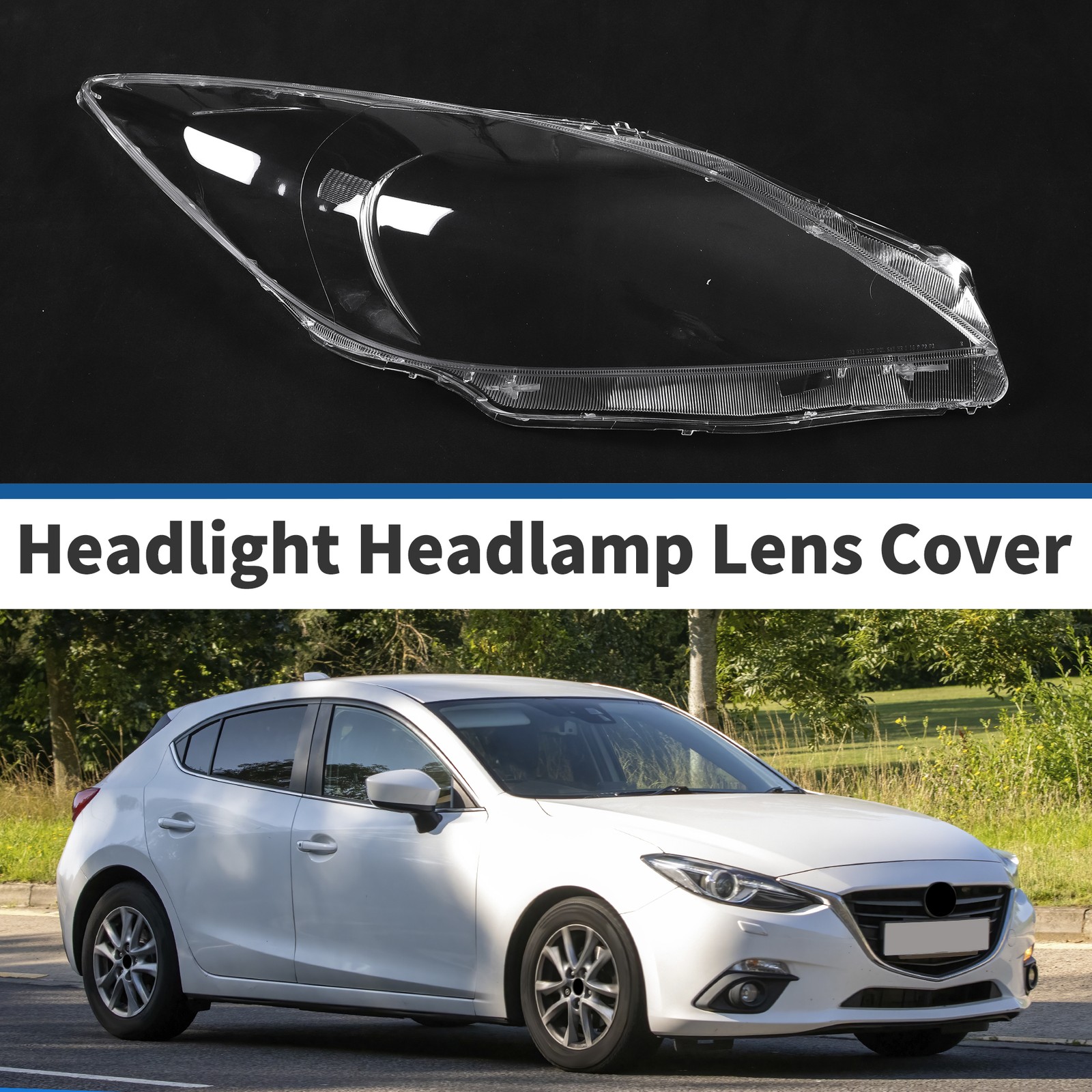 1 Pcs Car Front Right Headlight Lens Cover for Mazda 3 2013-2015 PC Clear