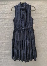 New Calvin Klein Metallic Stripe Mock Neck Sleeveless Dress Size 8