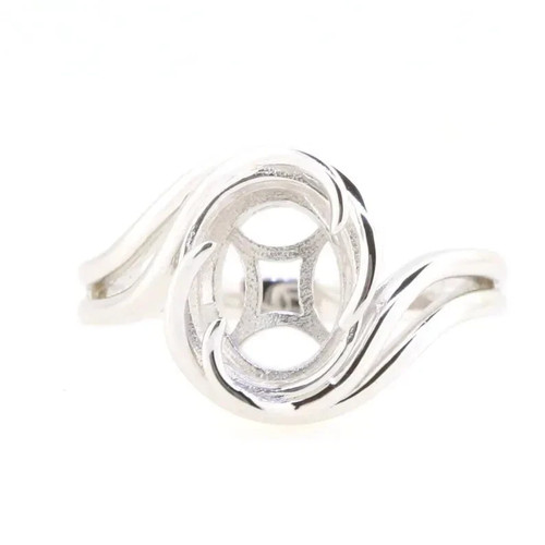 925 Sterling Silver Oval 11x9mm Semi Mount Ring Setting Bypass Swirl Design