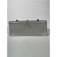 VTG Sparkling Silver Evening Clutch Purse W/Pearl Embellishment and Chain Strap